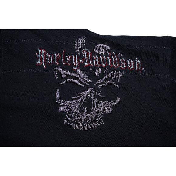 Harley-Davidson Black Skull Wings Tee – Men’s Size L/XL – Embroidered  – Vibe - Picture 2 of 5